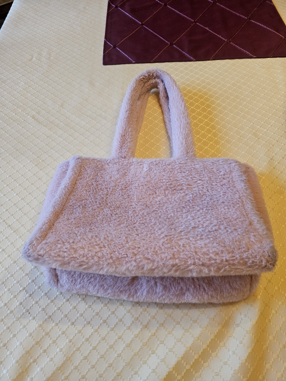 Plush Light Pink Faux-Fur Mini Tote